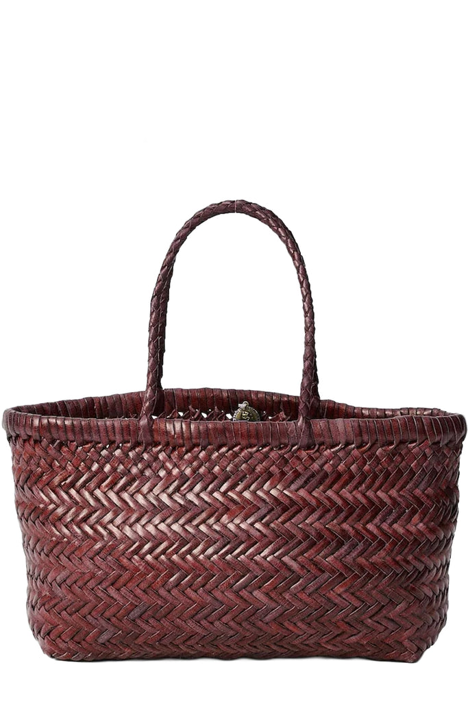 Dragon Diffusion woven leather tote bag in dark red, shown against a plain white background.