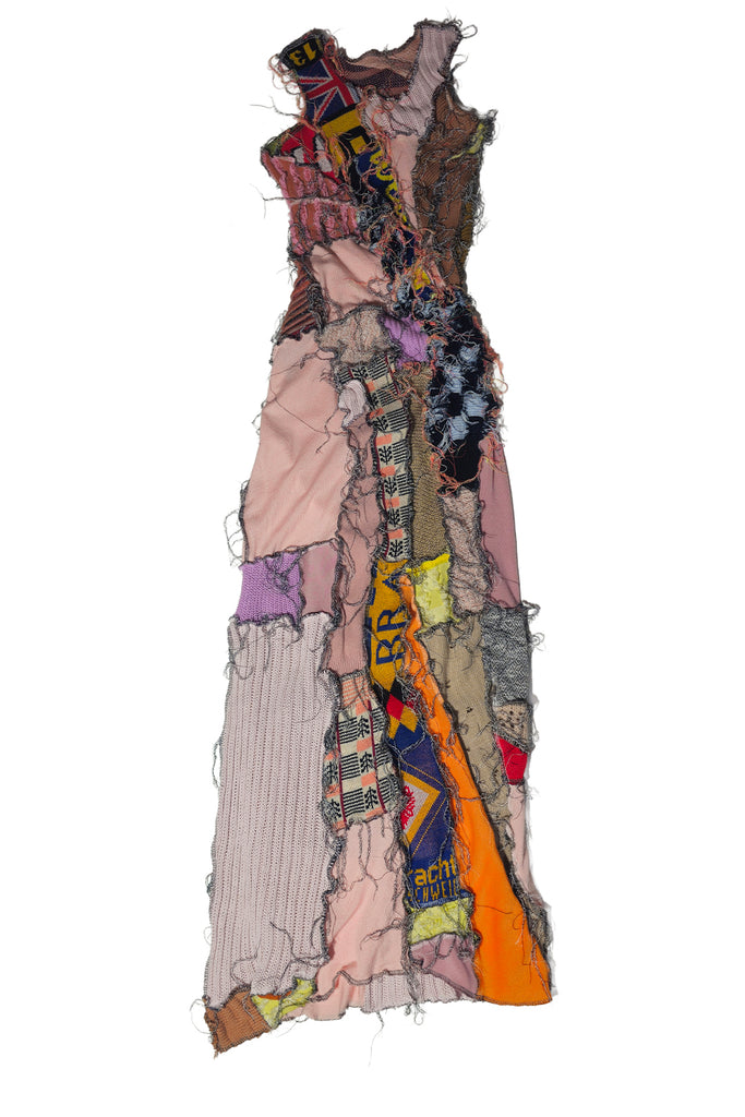 Borbala multicolor dress sewn together from reused materials, shown against a plain white background.