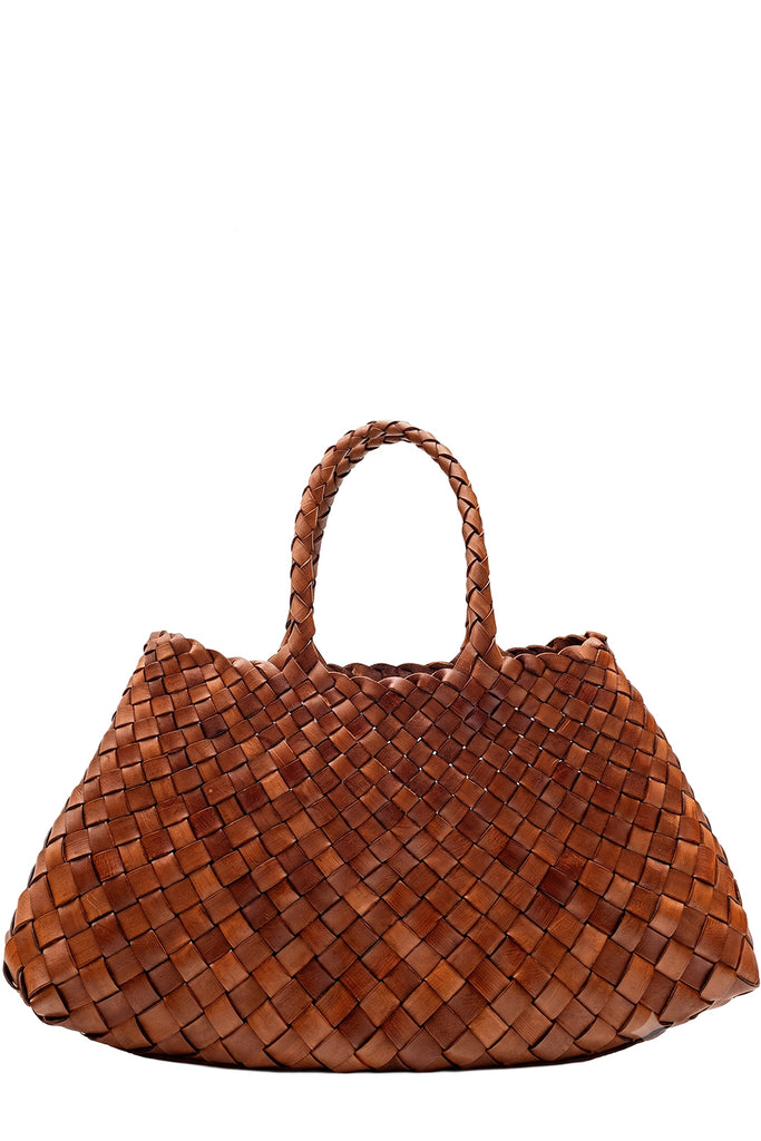 Dragon Diffusion woven leather tote bag in light brown, shown against a plain white background.