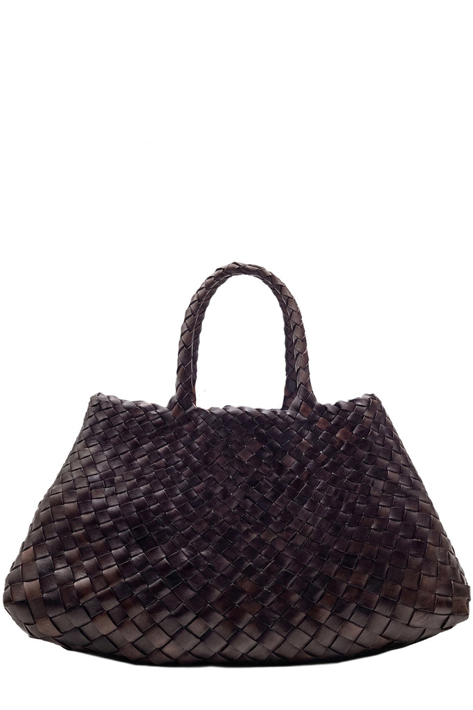 Dragon Diffusion woven leather handbag in dark brown, shown against a plain white background.