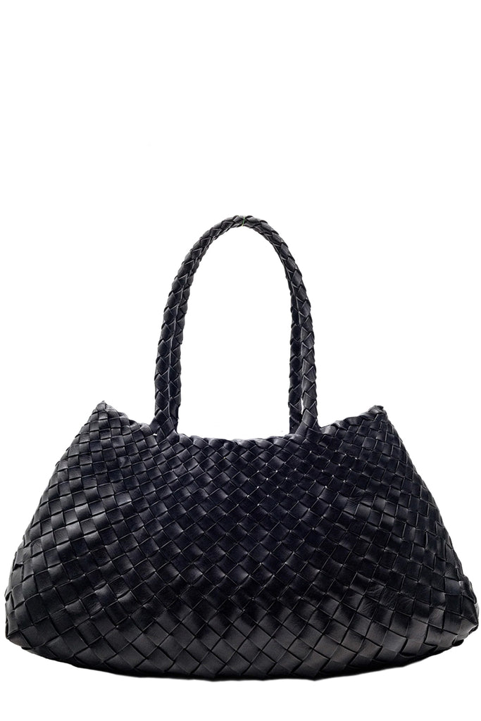 Dragon Diffusion woven leather tote bag in black, shown against a plain white background.