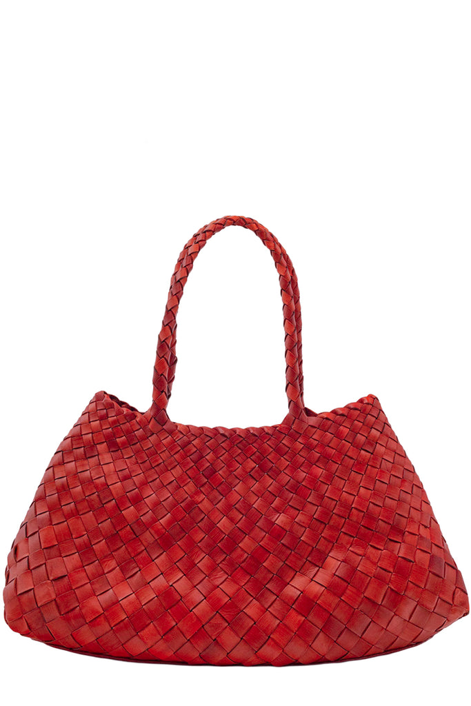 Dragon Diffusion woven leather tote bag in red, shown against a plain white background.
