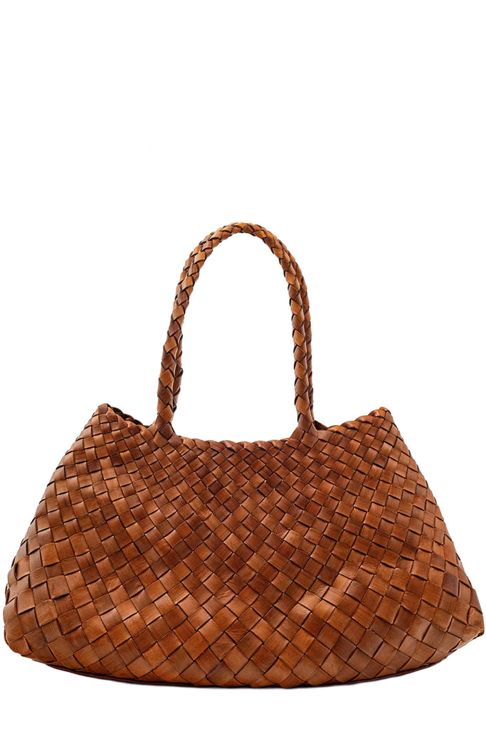 Dragon Diffusion woven leather tote bag in light brown, shown against a plain white background.