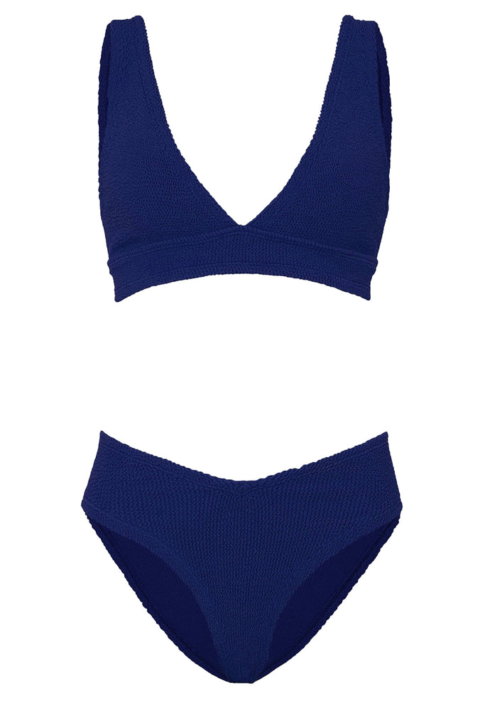 Hunza G bikini in navy blue, shown against a plain white background.
