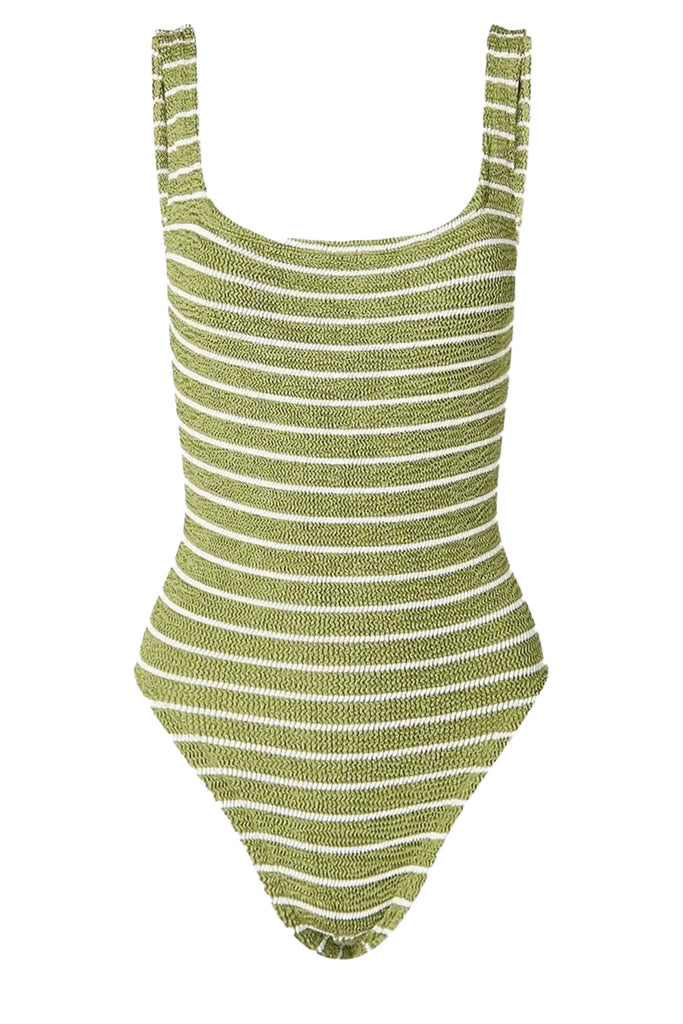 The Square-Neck Swimsuit in metallic and mosswhite colour from the brand HUNZA G