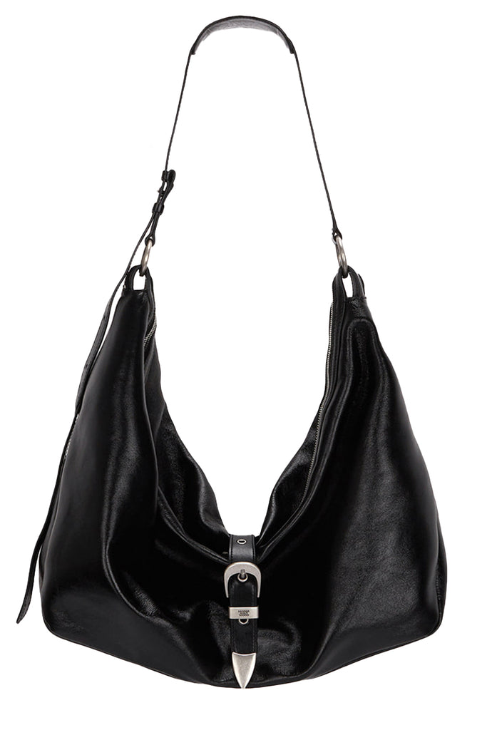 Belted Hobo Glossy Leather Bag