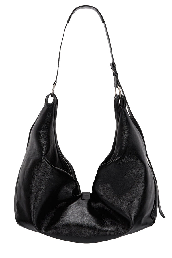 Belted Hobo Glossy Leather Bag